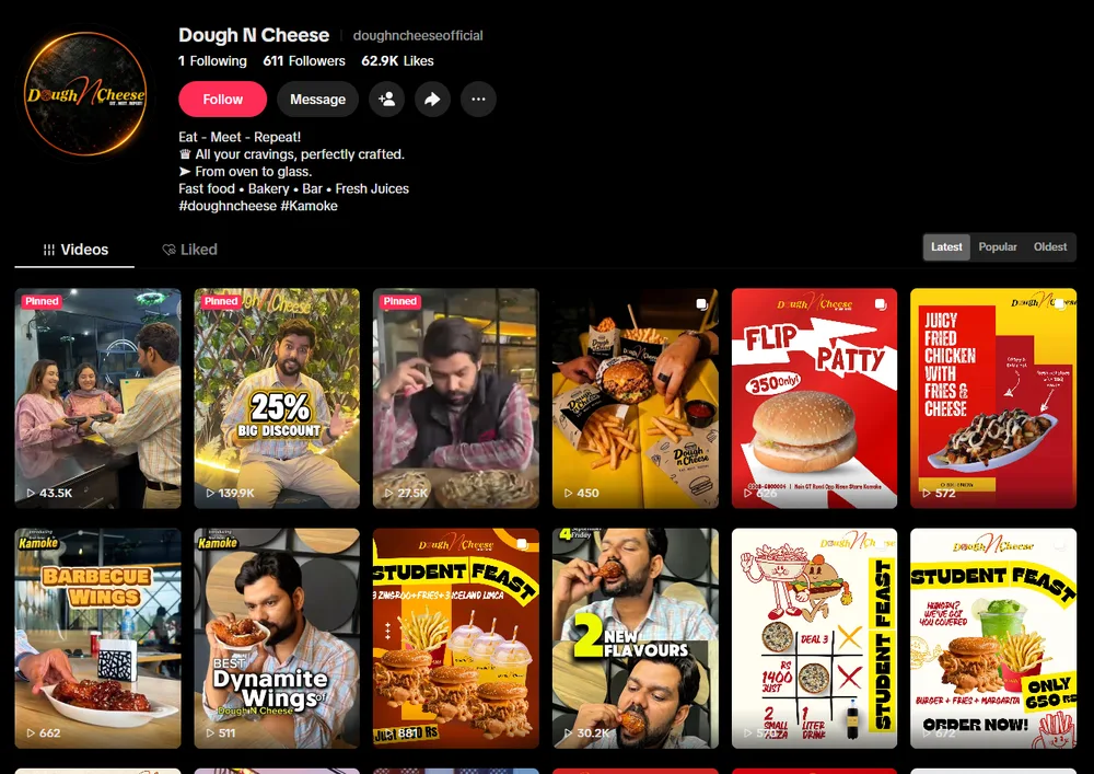 Dough n Cheese TikTok profile with food videos
