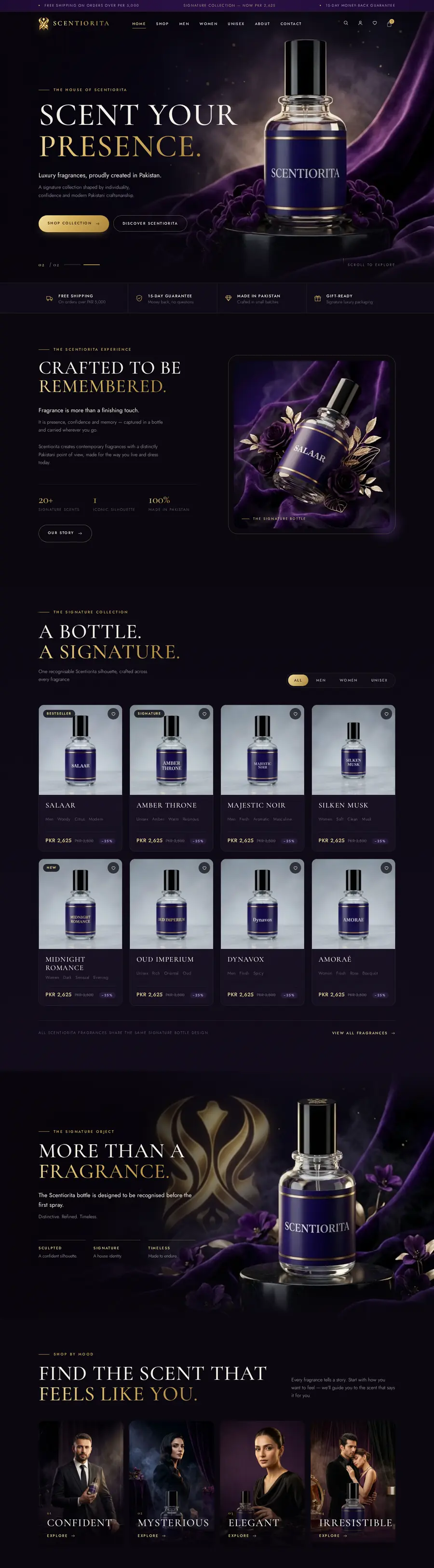 The Scentiorita website, scrolling through the fragrance collection