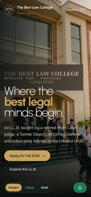 The Best Law College website on a phone